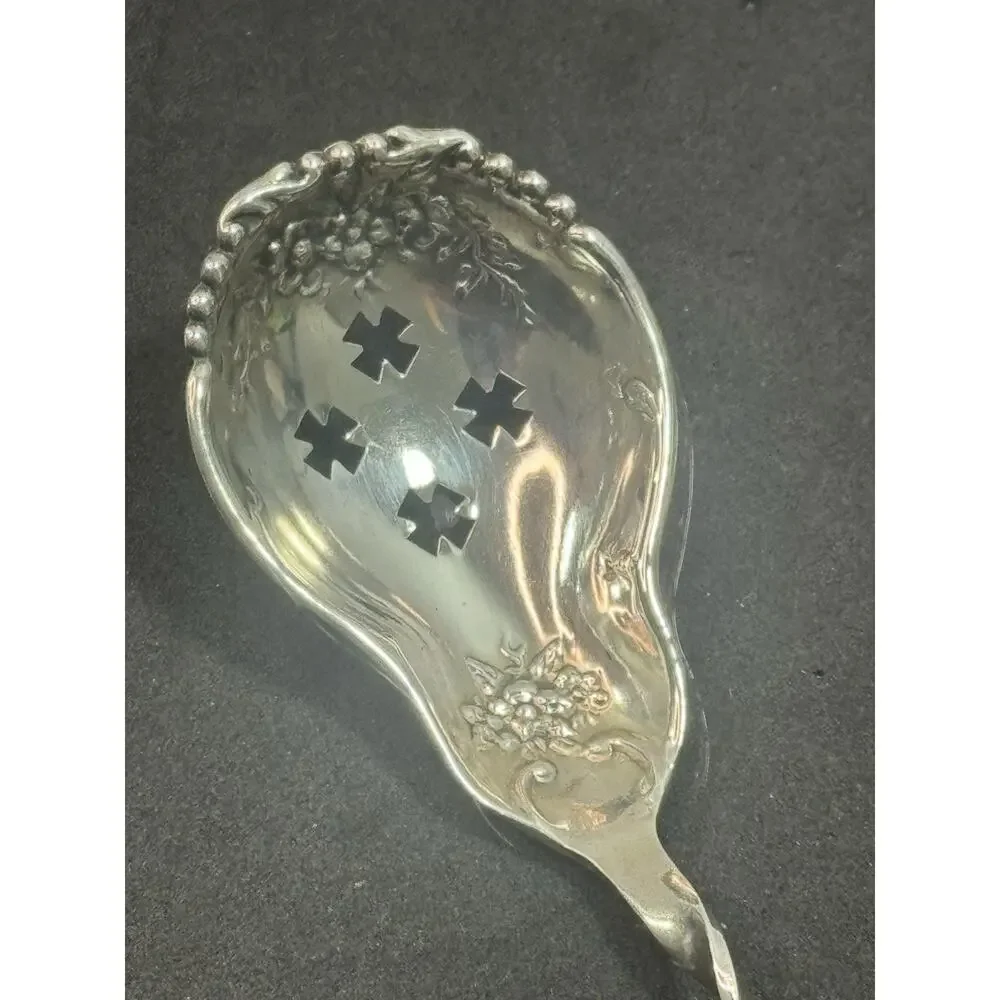 Antique Sterling Olive Cocktail Spoon Floral Decoration Twist Handle